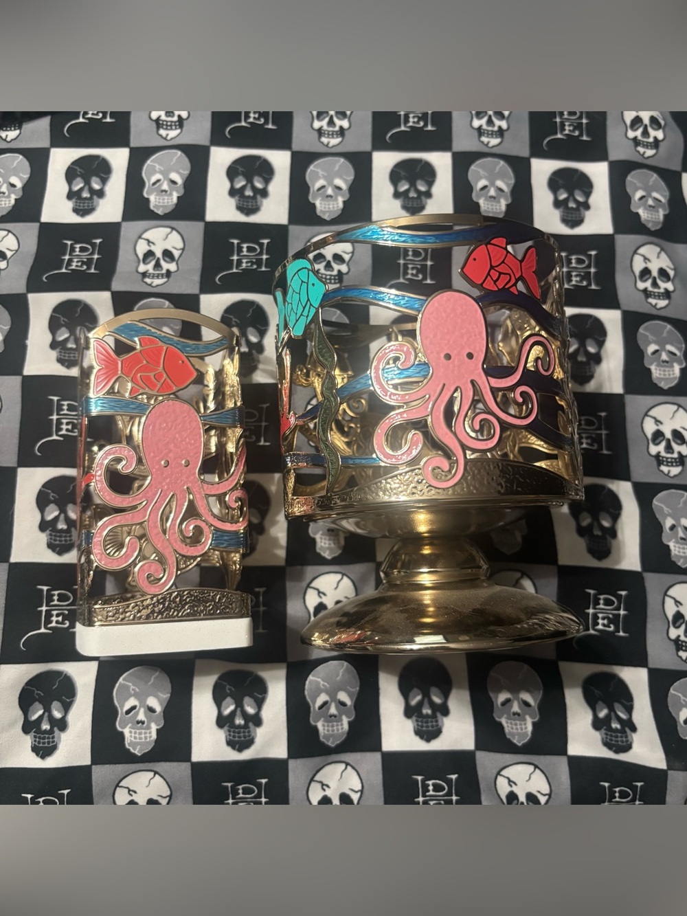 Bath & Body Works Gold Metal Sea Creatures Ocean Candle and Soap Holder Bundle